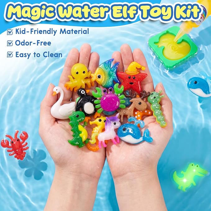 Nisuez Magic Water Elf Toy Kit with 30 Color Gels & 24 Molds, DIY Water Gel Making Kit, Make Your Own Squishies & Water Pets, Sensory Craft Kit, Birthday Gifts & Party Favors for Kids Ages 3+