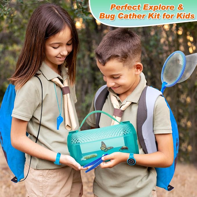 Bug Catcher Kit & Outdoor Explorer Kit for Kids, 10 Pcs Bug Catching Kit | with Toy Cage, Backpack, Flashlight, Outdoor Exploration Toys Gift for Boys Girls 3-12