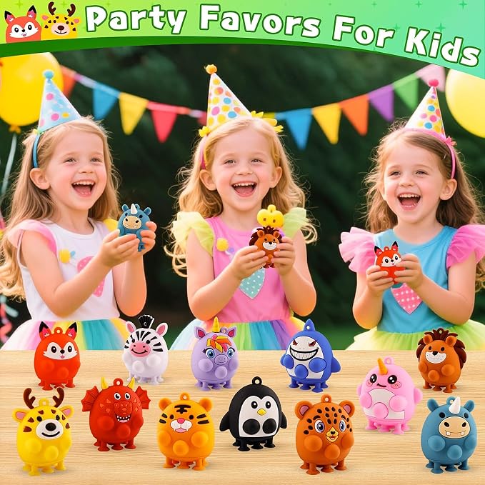 12PCS Animal Suction Popper Fidget Toys, Travel Toys for Airplane Car Activities, Silicone Sensory Toys, Birthday Party Favors for Kids, Pinata Stuffers for Kids, Preschool Classroom Prizes