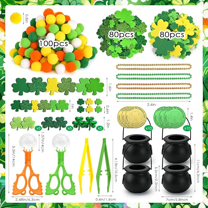 307 Pcs St. Patrick's Day Sensory Bin Filler Irish Shamrock Gold Coin Jar Counting Sorting Sensory Bin Items Fine Motor St. Patrick's Day Counts for Irish Counting Decor