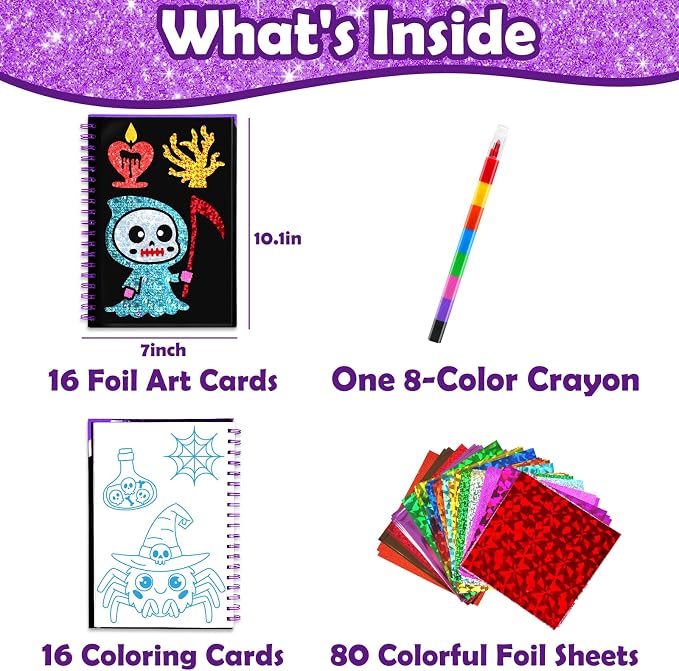 FUNNYB&G Foil Art Craft Kit for Kids, Sparkly Birthday Gift Toy for Kids | No Mess, Kids Ages 4-10 Create Sparkling Artwork, A Creative Gift for Birthdays, Holidays, Travel Activities,Screen-Free Fun