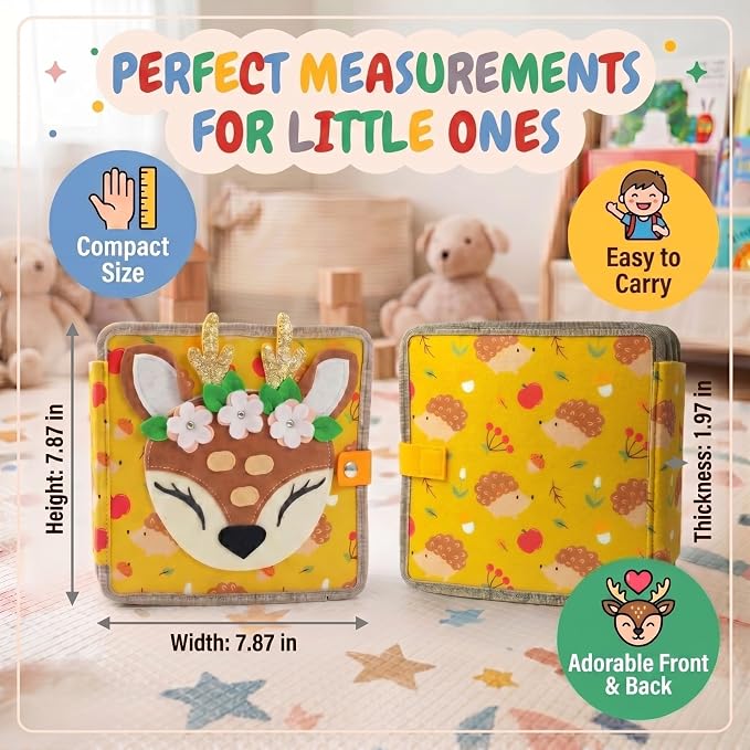 LUMS Busy Book for Toddlers 1-3 - Montessori Busy Board, Toddler Activity Book Ages 2-4, Felt Quiet Sensory Learning Travel Toy for 1 Year Old, Car & Airplane Rides