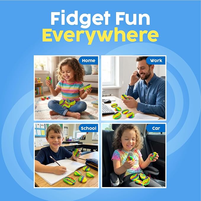 BUNMO Sensory Fidget Stones – 6pk Rainbow | Silicone Worry Stones for Kids Ages 3+ | Portable, Textured, Quiet Sensory Stones for Hands-On Play