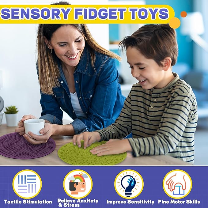 4PC Sensory Wall Fidget Toys for Toddler Baby 1-3 Classroom Must Have Sensory Mats for Kid Autism ADHD Quiet Silicone Tactile Pad Desk Toys Calm Down Item Mini Floor Tiles Fidget Autistic Special Need