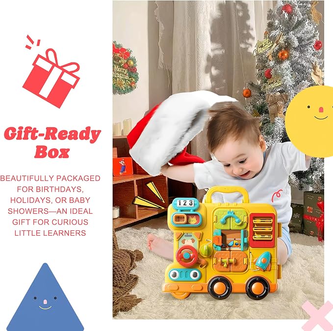 Busy Board for Toddlers 1-3, Musical Travel Activity Toys | Portable Montessori Activity Board with Lights & Music, Fine Motor Skills, Educational Developmental Toys Indoor, Outdoor