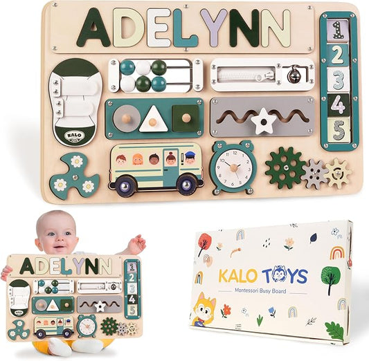 Busy Board Bear for Toddlers Wooden Montessori Toys, Wooden Controller Sensory Toy for Autistic Children & ADHD Sensory Board for Education & Learning Green
