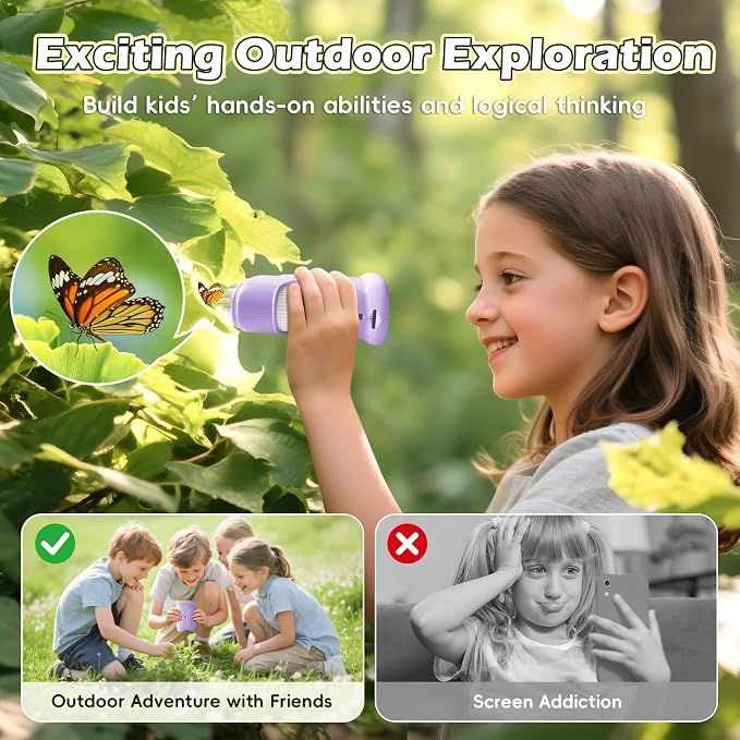 Alotwan Kids Digital Microscope 1000X Zoom, Mini Pocket Handheld Microscope with Camera/Video/Telescope Function, Portable Outdoor Travel Toys Magnifying Glass for Boys Girls 3-8 Years STEM Gifts