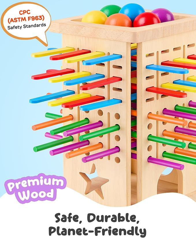 Montessori Wooden Board Game for Kids 3–8 Fine Motor Skills Toy Learning | 21 sticks & 21 strips, 2 play modes, cognitive growth & color matching — CPC-certified rubberwood, safe gift boys girls 3–8