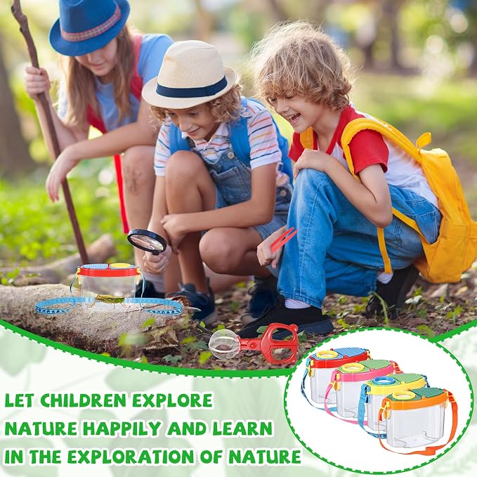 Halloscume 8 Set Bug Catcher for Kids Bug Viewer and Insects Tweezer for Students, Critter Catching Kit Magnifying Insect Cage Container Kit for Kids Outdoor Science Nature Exploration