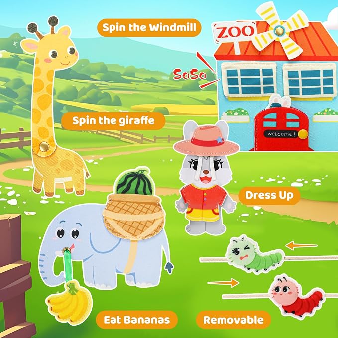 25 in 1 Busy Book for Toddlers 1-3 - Zoo Montessori Toy Toddlers Busy Board for 1 Year Old, Educational Sensory Quiet Toy, Airplane Car Travel Essentials Birthday Gift for 2-4 Yr 18 month old Boy Girl