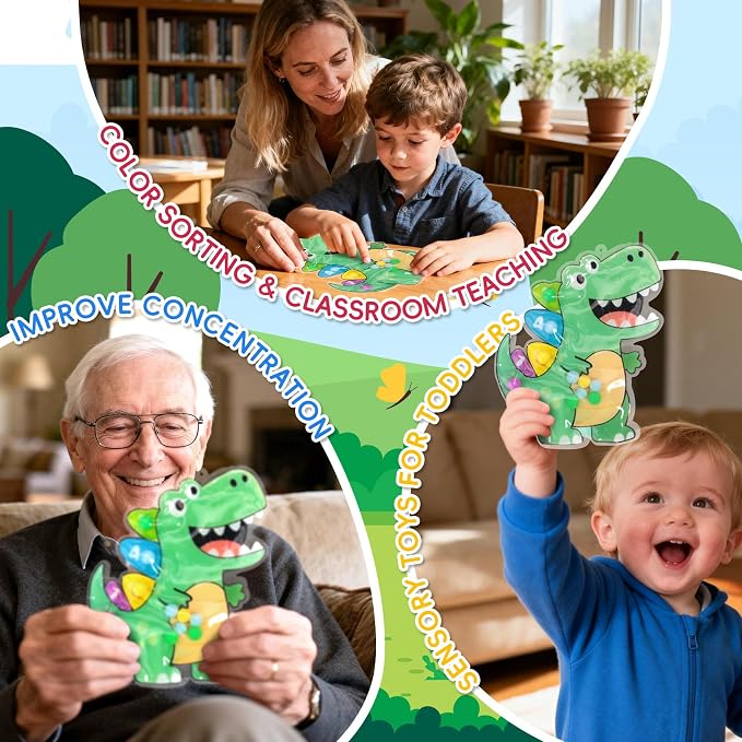 Dinosaur Color Sorting Sensory Toys for Toddlers 1-3,Fine Motor Skills Matching Travel Toys for Kids,Easter Basket Stuffer Gift for Toddler Boy Montessori Fidget Preschool Classroom Activities for Kid