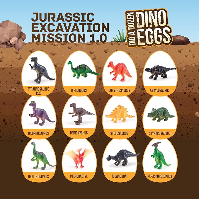 Dig a Dozen Dino Egg Kit for Kids - 12 Eggs & Surprise Dinosaurs | Dinosaur Toys Gift 3-12 Year Old - Science STEM Activities - Boy Toy Party Gifts for Boys & Girls - Basket Stuffers