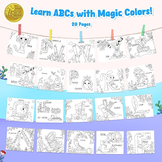 JoyCat Paint with Water Coloring Books for Toddlers (Alphabet) | Watercolor Painting Set for Kids Ages 3-5 & 4-8, Arts & Crafts Drawing Activity Travel Toy, Birthday Gifts for Boys & Girls