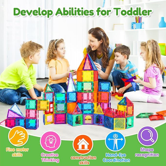 NVHH Magnetic Tiles for Kids Ages 3-5 4-8 Magnetic Blocks Creative Toys | Magnet Building Block for 3+ Year Old Boys Girls Toddler,Colorful Preschool Educational Construction Christmas Birthday Gifts