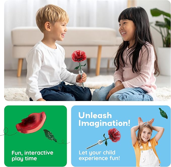 PicassoTiles Red Stem Roses Building 90pc Kit with Magnetic Hold Pieces Creative Flower Construction Toy Hands-On Play Discovery Activity Playset Kids Toys Girls Boys Ages 3+ PBS201