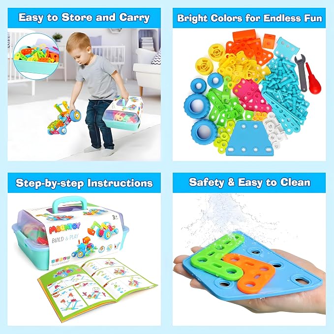 MOONTOY STEM Toys for 3 4 5 6 7 8+ Year Old Boy Birthday Gift, Building Toys for Kid Age 4-8 5-7 6-8 8-12, Preschool Educational Stem Kit Creative Activities for Boys Girls Christmas Idea Gift 118pcs