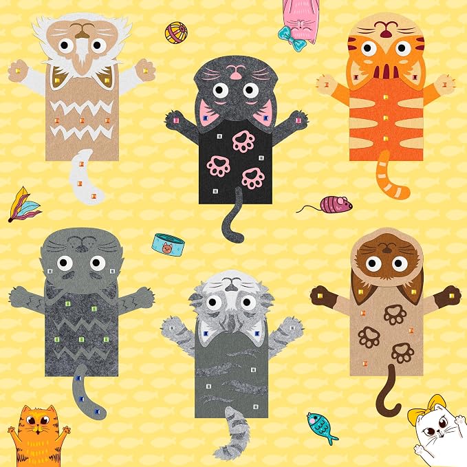 WATINC Hand Puppet Making Kit, Felt Sock Puppet Toys for Kids (Cat A) | 6 Styles, Make Your Own Storytelling & Role Play Crafts, Creative Group Activity, Party Favors & Gifts for Kids Ages 4-8