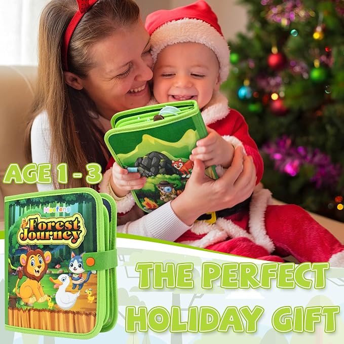 Jungle Educational Book for Toddlers 1-3 - Montessori Quiet Activity & Learning Book with Jungle Animals, Educational Toy for 1 2 3 Year Old Boys Girls, Travel Toy for Airplane & Car Trips