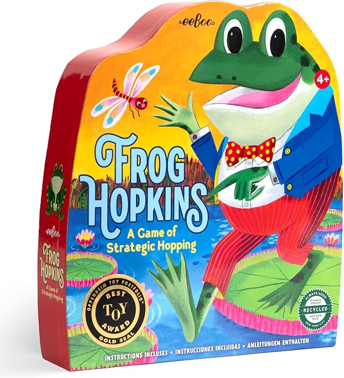 eeBoo Frog Hopkins Shaped Board Game - Award Winning Spatial Strategy & Frog Hopping Game, Screen-Free Fun for 2-4 Players, Kids Ages 4 and up
