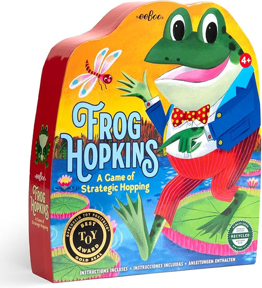 eeBoo Frog Hopkins Shaped Board Game - Award Winning Spatial Strategy & Frog Hopping Game, Screen-Free Fun for 2-4 Players, Kids Ages 4 and up
