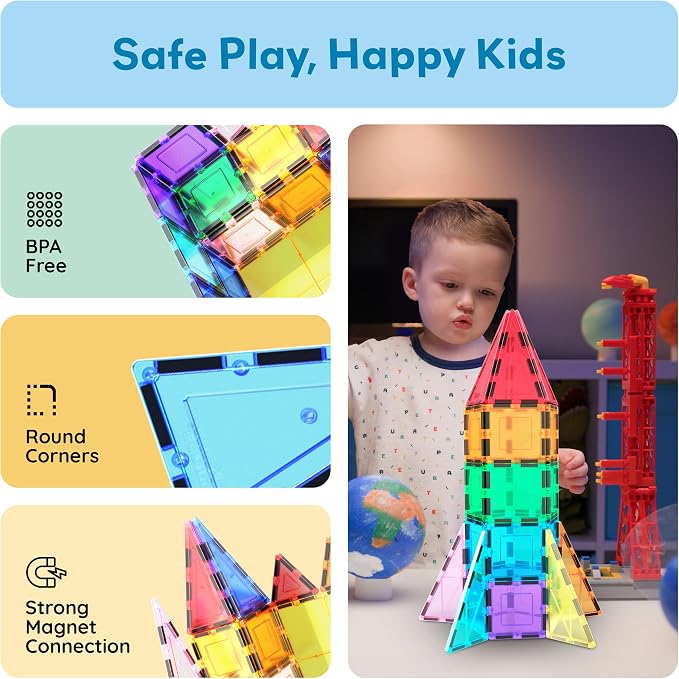 PicassoTiles Magnetic Building Block Rocket Booster Theme Set Magnet Construction Toy Educational Kit Engineering STEM Learning Playset Child Brain Development Stacking Blocks Playboard PT32