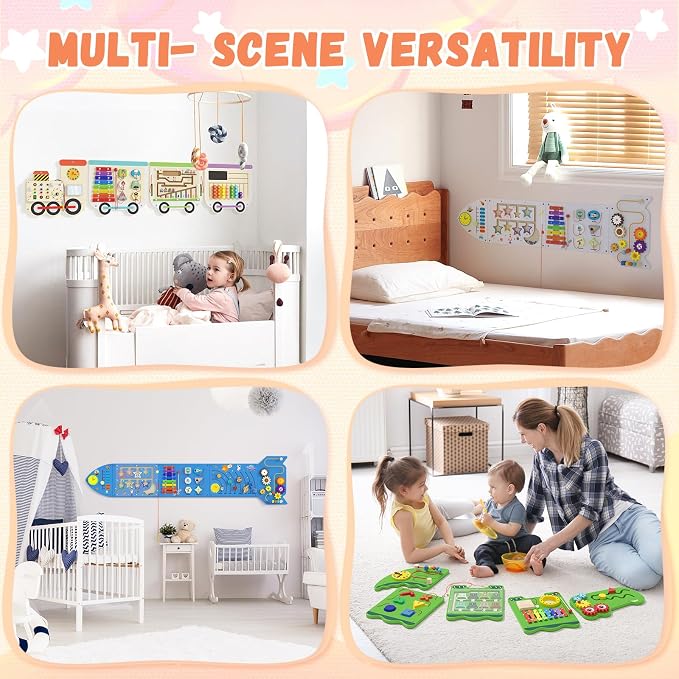 Montessori Sensory Board - Electric Train Wooden Wall Busy Board, Toddler Learning Panel Wall-Mounted, Interactive Playroom Activity Gifts for Kid, Educational Toys for 3-6 Years (Colorful Train)