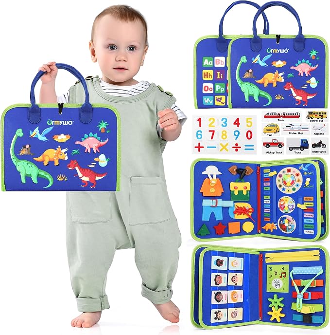 Toddler Busy Board - Busy Book Montessori Toys Ages 3+, Fine Motor Skills | Preschool Learning Activities with Alphabet Number Animal, Educational Travel Toys Birthday Gifts for Kids
