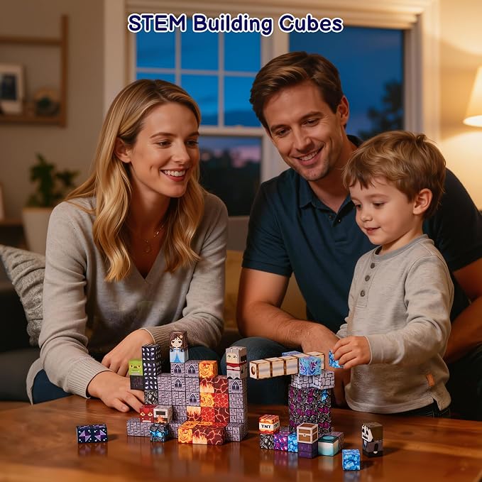 100PCS Magnetic Blocks, Magnetic Building Blocks Cubes Tiles for Kid | STEM Educational Stacking Magnets School Game Toys for Ages 3 4 5 6 7 8 9 10 11 Birthday Party Supplies Gift for Boy and Girl