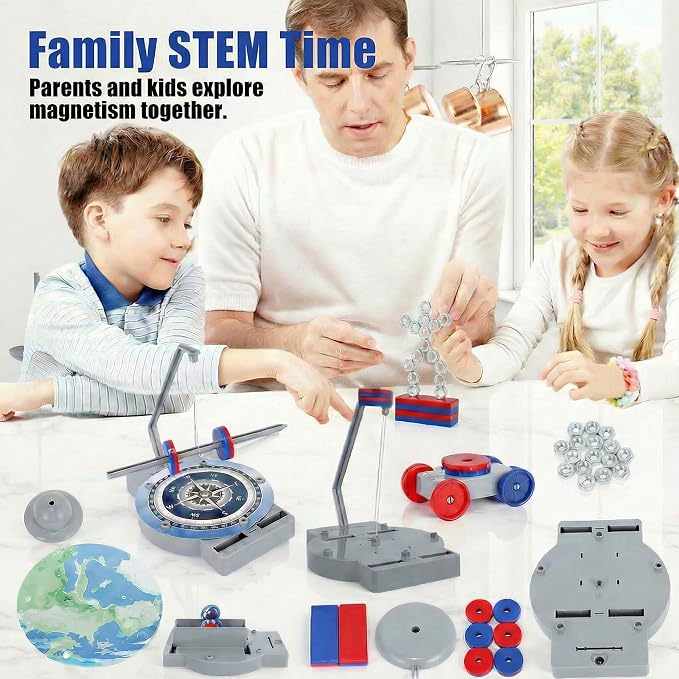 NewFamily Magnetic Science Kit for Kids, 12-in-1 STEM Physics Experiment Kit, Hands-On Magnetism Learning Toy, Ages 6 7 8 9 10 11 12
