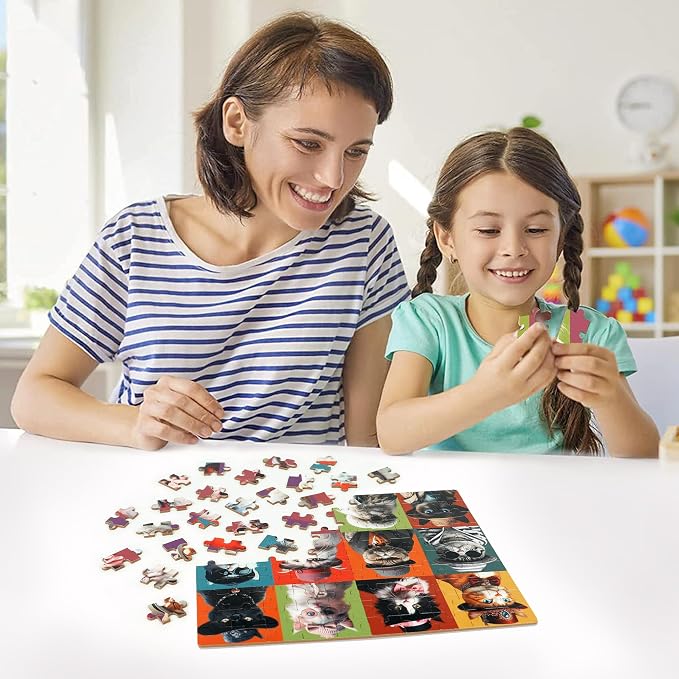 LELEMON Cat Puzzles for Kids Ages 4-8,100 Piece Colorful Kitty Kitten Cats Jigsaw Puzzle for Children,Learning Educational Toys for Boys and Girls