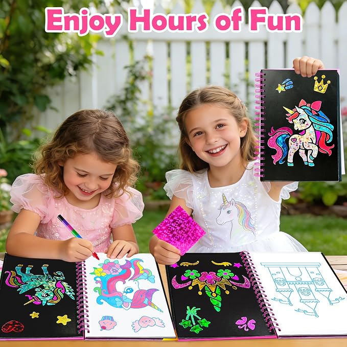 FUNNYB&G Foil Art Craft Kit for Kids, Sparkly Birthday Gift Toy for Girls | No Mess, Kids Ages 4-10 Create Sparkling Artwork, A Creative Gift for Birthdays, Holidays, Travel Activities,Screen-Free Fun