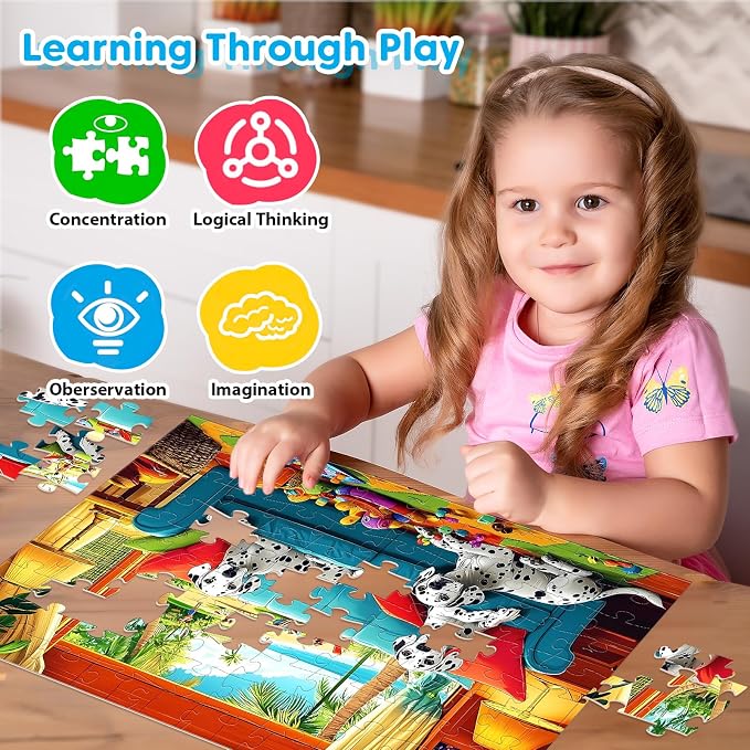4 Packs 100 Piece Puzzles for Kids Ages 4-6 6-8 8-10, Cute Donuts & Insects & Dalmatians & Animals Educational Jigsaw Puzzles, Birthday Xmas Gifts for Boys Girls Teens Adults Kids Puzzles 4-6 5-8