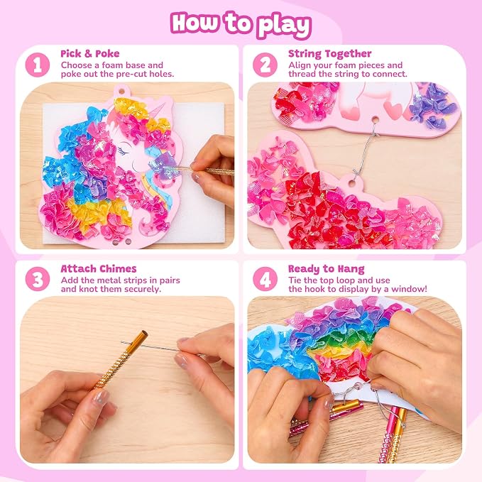 JoyCat Poke Art Wind Chime Craft Kit for Kids, 6 Magical Figures | Poke colorful fabric into 6 magical figures, then add chime pieces to create hanging room decor with gentle sound.