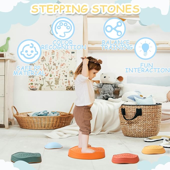 LoomLark Balance Stepping Stones for Kids 5pcs Non-Slip River Stones Obstacle Course Play Indoor and Outdoor Coordination Game Sensory Toys Toddler Ages 3 4 5 6 7 8+