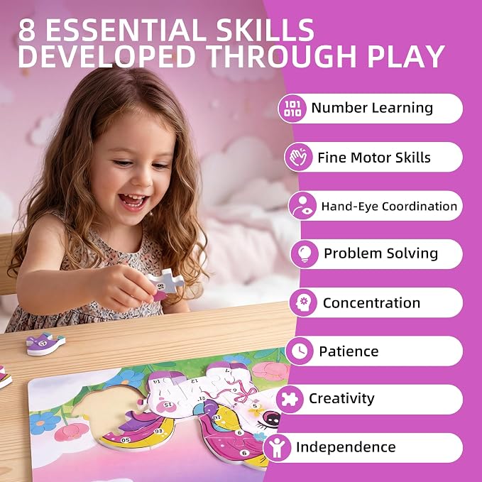 3 Pack 15.7"×8.9" Extra-Large Wooden Puzzle for Toddlers Age 3-5, Mermaid | Extra-Large numbered 1-20 blocks teach counting. Mermaid, castle, pony. Non-toxic, CPC certified, vibrant UV-printed colors