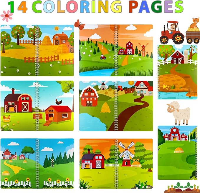 Reusable Sticker Book for Kids 1-3, Jelly Sticker Books for Toddlers 2-4 Years, Toddler Easter Basket Stuffers＆Travel Essentials Farm Stickers for Kids Toddler Plane Activities (Farm)