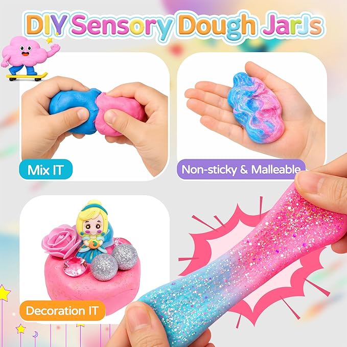 8-Pack Play Dough Jars, Reusable Sensory Play Kit for Kids, Non-Toxic | Preshcool Educational Creative Playdough,Back to School, Birthday Valentines,Party Favors,Goodie Bags,Boy Girl Home Classroom