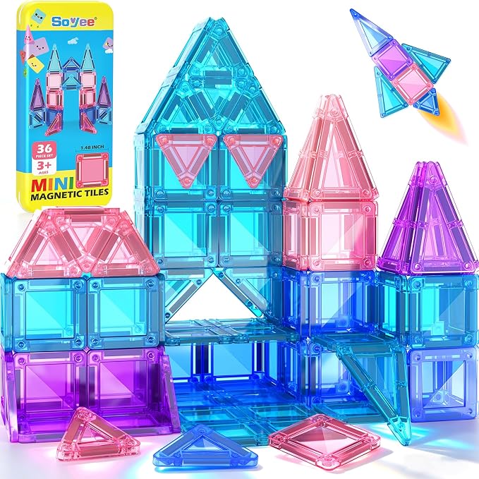 Mini Magnetic Tiles Kids Toys Travel Essential Games STEM Educational Toys | Magnetic Building Blocks for Age 3-5 5-7 4-8, Boys Girls Christmas Birthday Gifts, Portable Creativity Boosting Sensory Toys