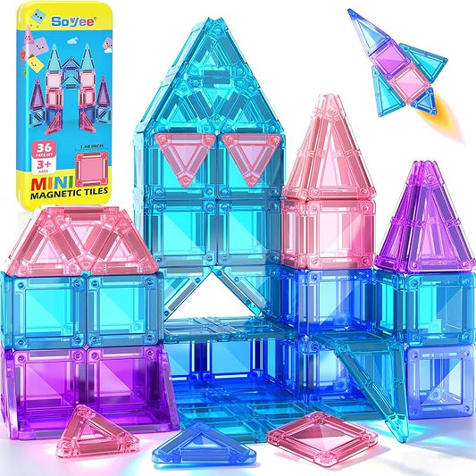 Mini Magnetic Tiles Kids Toys Travel Essential Games STEM Educational Toys | Magnetic Building Blocks for Age 3-5 5-7 4-8, Boys Girls Christmas Birthday Gifts, Portable Creativity Boosting Sensory Toys