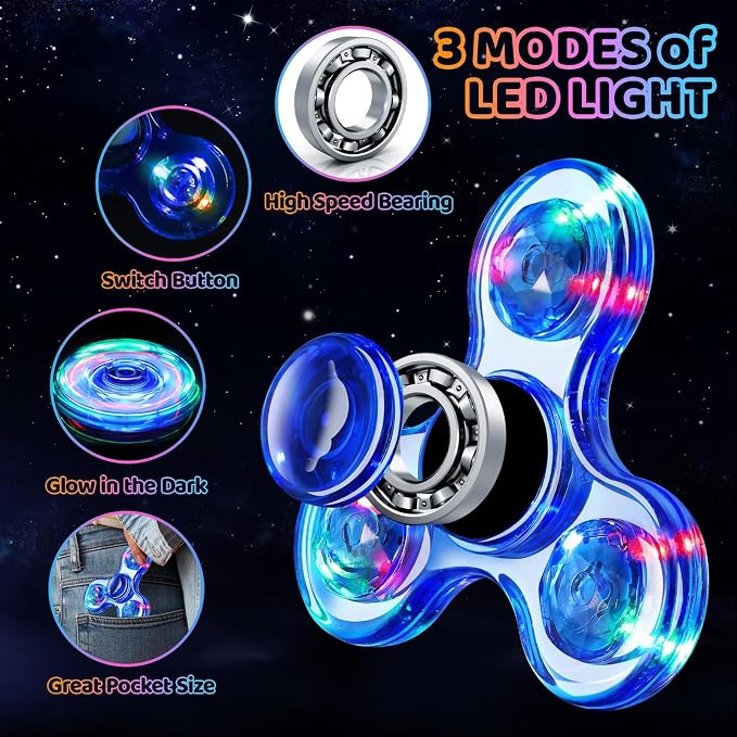 Fidget Spinner 2 Pack, Light up Sensory Fidget Toys Adults Kids 4-8-12 with Autism ADHD, Kids Travel Toys Anxiety Stress Relief Teen Boy Gifts, Classroom Prizes Glow Birthday Party Graduation Gifts | Kids Travel Toys Anxiety Stress Relief Teen Boy Gift...
