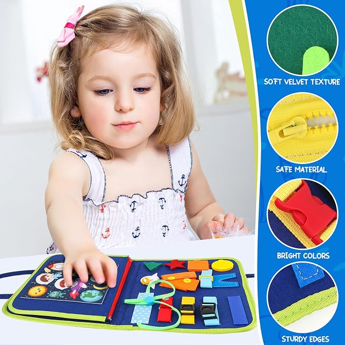 Toddler Busy Board, Montessori Sensory Toys for Boys, 3-8 Year Old Girl Toddler Travel Toys, Educational Learning Activities Board for Motor Skills, Birthday Gifts for Airplane Car, Pink