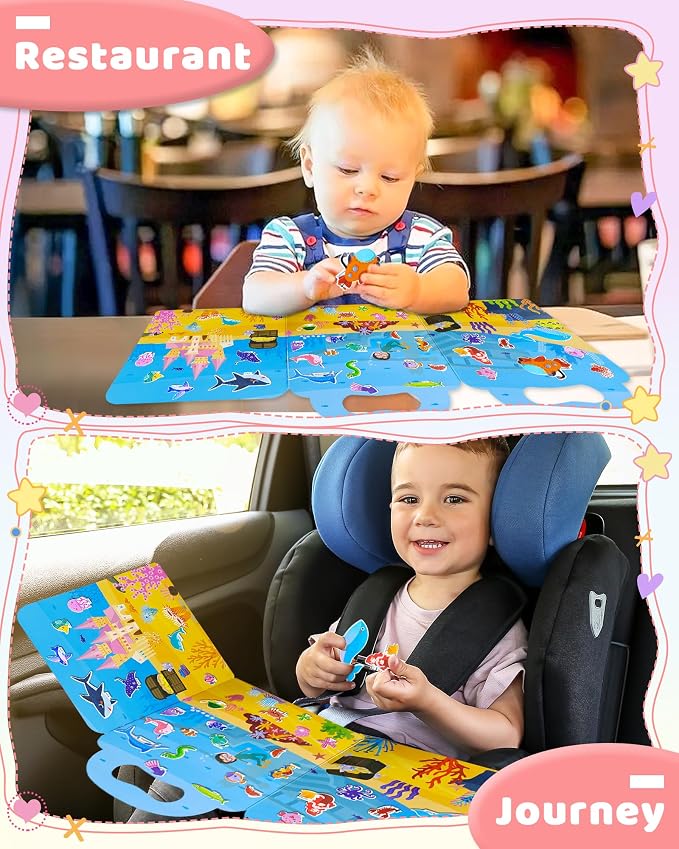 Benresive Reusable Sticker Book for Toddlers, Stickers for Kids, Travel Toy | Toddler Toys, Boys Girls Birthday Gifts, Airplane & Road Trip Essentials Kids, No Mess Waterproof Toddler Crafts Activities