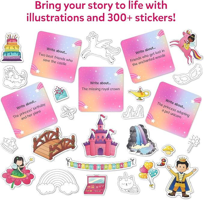Skillmatics Storybook Art Kit – Unicorns & Princesses, Craft & Writing Kit | Storytelling Activity, Create Fairytale Stories, 300+ Stickers, Scrapbooking & Journal, Gift for Ages 5, 6, 7, 8, 9