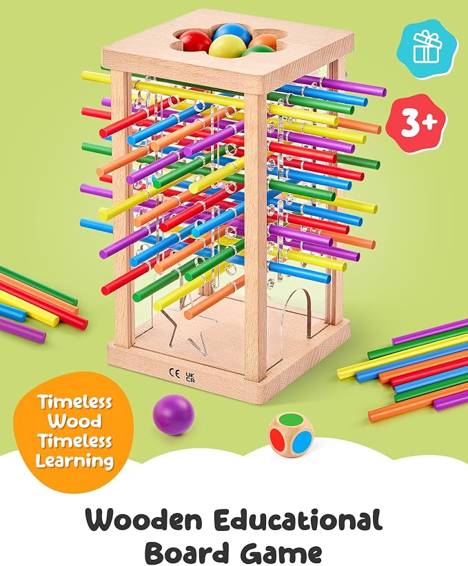Montessori Wooden Board Game for Kids 3–8, Fine Motor Skills Toy 42 Sticks | Montessori Toys, Color matching, Fine Motor & Family Travel — CPC-Certified Beech Wood & Acrylic, Gift Boys Girls Ages 3–8
