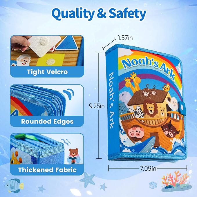 Noah's Ark Toy Busy Book for Toddlers 1-3 - Baptism Gifts for Boys & Girls - Montessori Toys for 1 Year Old，Learning Educational Sensory Activity Book,Birthday Toddlers Gifts for Travel Airplane