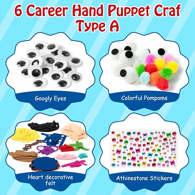 WATINC Hand Puppet Making Kit, Felt Sock Puppet Toys for Kids (Career A) | 6 Styles, Make Your Own Storytelling & Role Play Crafts, Creative Group Activity, Party Favors & Gifts for Kids Ages 4-8
