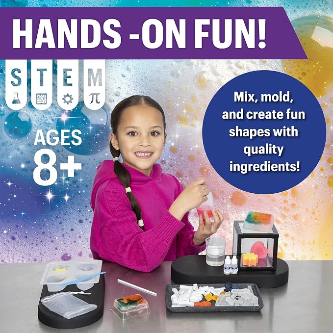 NOVA Soap Experiment Lab by MindWare Science Kit | Hands-on experiments kids set up and run themselves. Includes 2 bar soap molds and 2 beakers. Ages 8+.