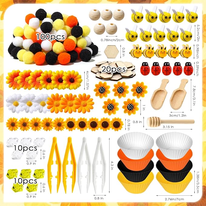207 Pcs Sunflower Sensory Bin Items Summer Counting Sorting Sensory Bin Filler Fine Motor Sunflower Bee Counts for Summer Counting Sorting