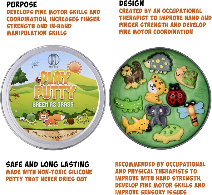 Play Putty Therapy Putty for Kids with Charms Green as Grass Theraputty Medium Resistance, Increase fine Motor Skills and Finger Strength, Occupational Therapy Toys