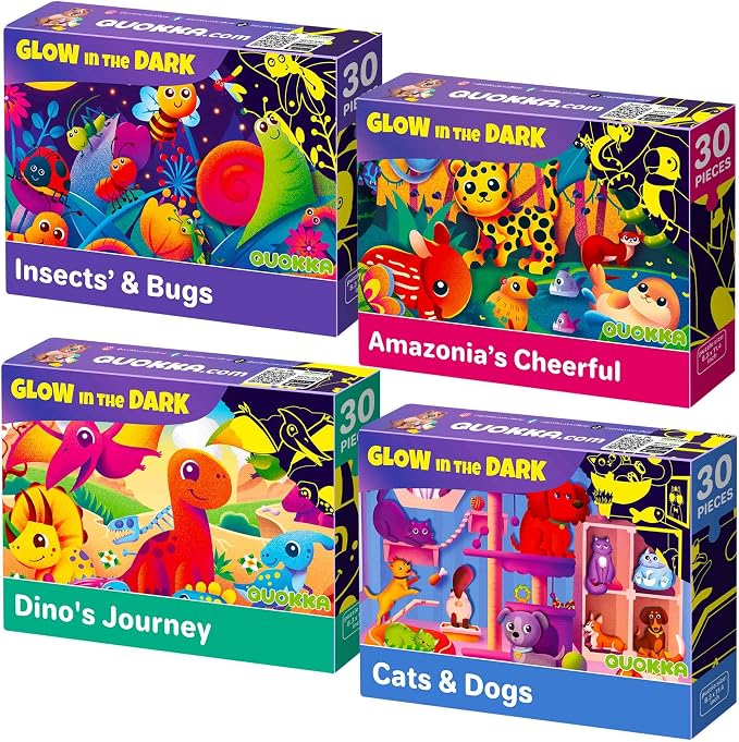 30 Pieces Puzzles for Kids Ages 3-5 – 4 Jigsaw Toddler Puzzles Ages 4-6 | Glow-in-The-Dark Dinosaur and Animals Learning - Educational Jigsaw Puzzle for Ages Kids 4-8 Years Old